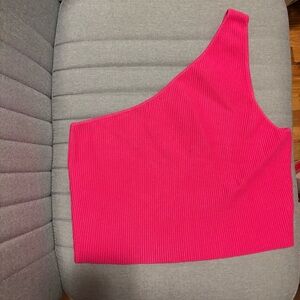 Pink One-Shoulder Ribbed Top